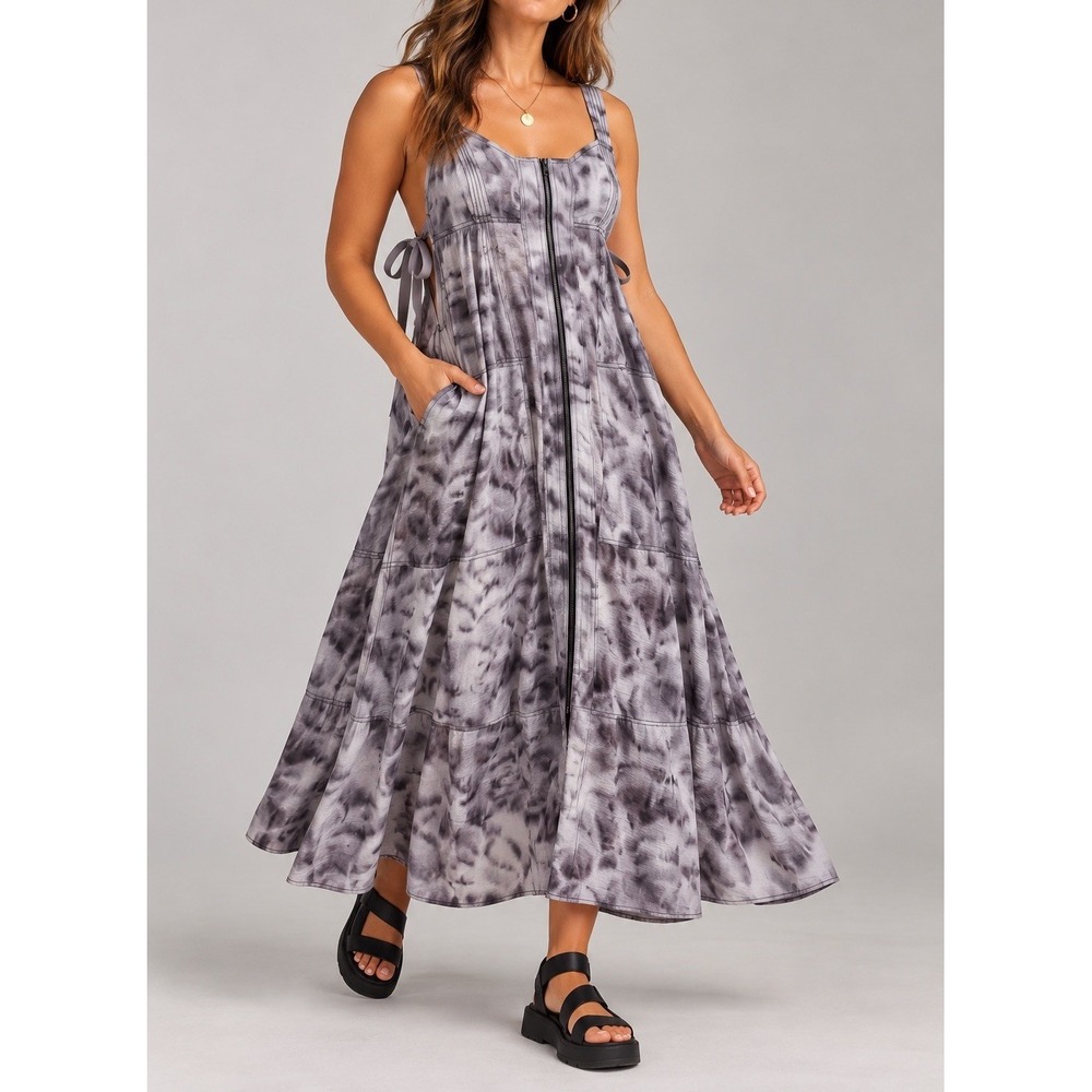 NWT Anthropologie Pilcro Parasail Midi Dress 2X Plus Gray Tie Dye Zip